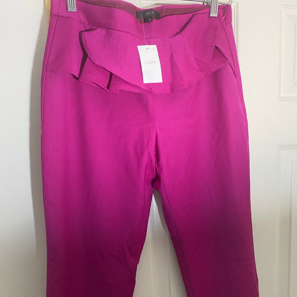 J.Crew Magenta Hot Pink Ruffle Waist Wool Flannel Trouser Pants/ size 6